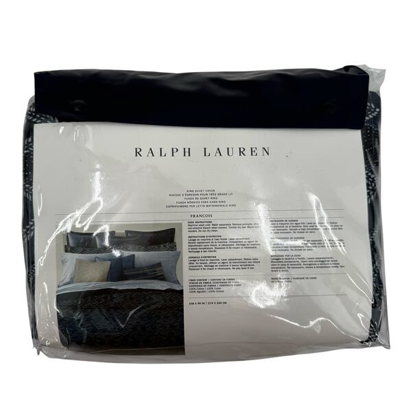 Ralph Lauren Home King Duvet Cover 108 x 96 Francois NWT Navy Blue Cotton $425 - Picture 4 of 12